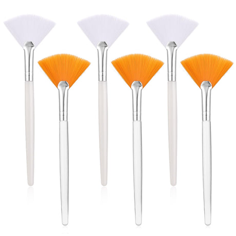 6PCS Fan Brushes Esthetician Soft Facial Applicator Brush Acid Applicator Brush Fan Brushes for Facials Makeup Fan Brush Tool for Mud Cream (White Yellow)