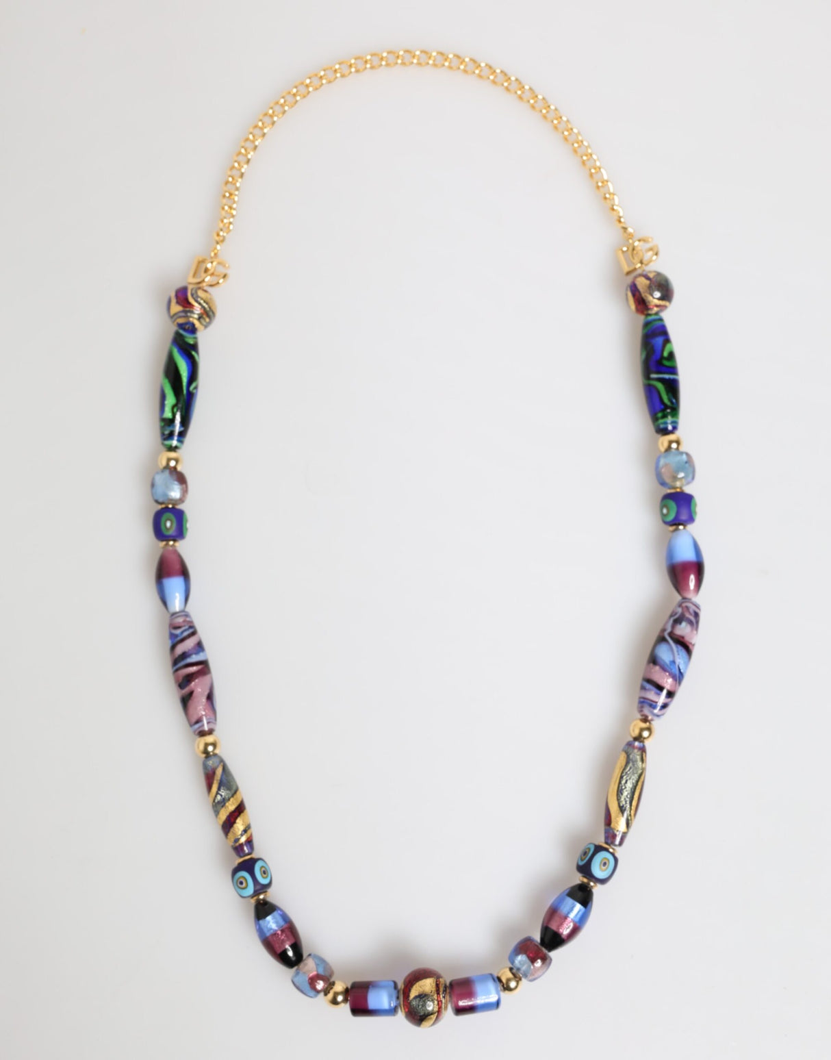 Dolce & Gabbana Multicolor Murano Glass Beads Gold Brass Chain Jewelry Necklace