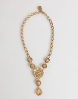 Dolce & Gabbana Gold Brass Crystal Pearl Purple Floral Pendant Jewelry Necklace