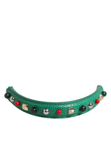 Dolce & Gabbana Green Embellished Leather Bag Handle Women Shoulder Strap