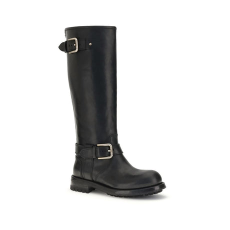 Dolce & Gabbana Black Calf Leather Bos Taurus Lace-Up Boots