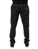 Dolce & Gabbana Black Cotton Slim Fit Distressed Ripped Logo Jeans