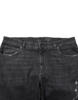 Dolce & Gabbana Black Cotton Slim Fit Distressed Ripped Logo Jeans
