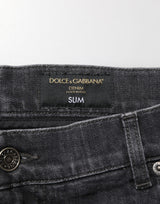 Dolce & Gabbana Black Cotton Slim Fit Distressed Ripped Logo Jeans