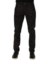 Dolce & Gabbana Dark Brown Tattered Cotton Skinny Denim Jeans