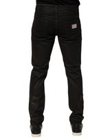 Dolce & Gabbana Dark Brown Tattered Cotton Skinny Denim Jeans