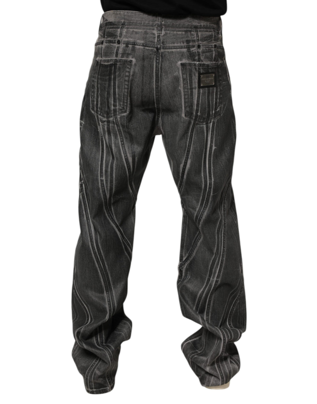 Dolce & Gabbana Black Grey Graphic Print Denim Pants Jeans