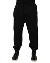 Dolce & Gabbana Black Cotton Drawstring Logo Sweatpants Pants