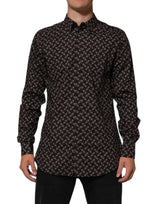 Dolce & Gabbana BrownFloral Collared GOLD Formal Dress Shirt
