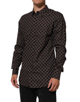 Dolce & Gabbana BrownFloral Collared GOLD Formal Dress Shirt