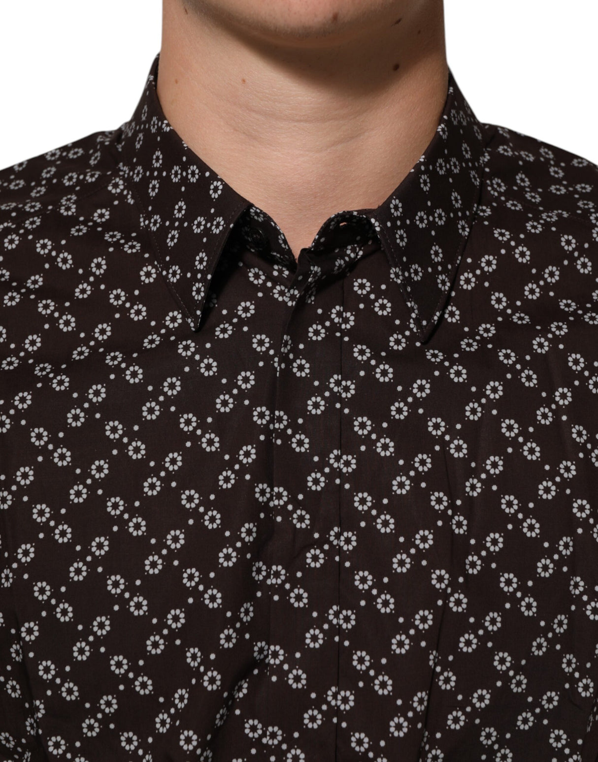 Dolce & Gabbana BrownFloral Collared GOLD Formal Dress Shirt