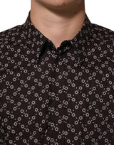 Dolce & Gabbana BrownFloral Collared GOLD Formal Dress Shirt
