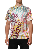 Dolce & Gabbana White Silk Hawaiian Graffiti Print Men Casual Shirt