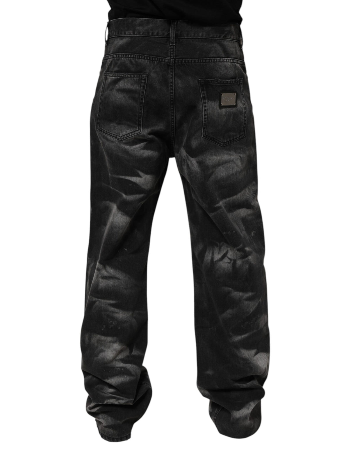 Dolce & Gabbana Black Marbled Effect Straight Men Denim Jeans