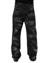 Dolce & Gabbana Black Marbled Effect Straight Men Denim Jeans