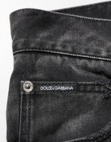 Dolce & Gabbana Black Marbled Effect Straight Men Denim Jeans