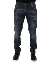 Dolce & Gabbana Dark Blue Washed Running Ripped Denim Jeans
