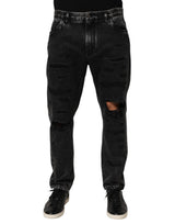 Dolce & Gabbana Black Washed Ripped Loose Cotton Denim Jeans