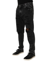 Dolce & Gabbana Black Washed Ripped Loose Cotton Denim Jeans