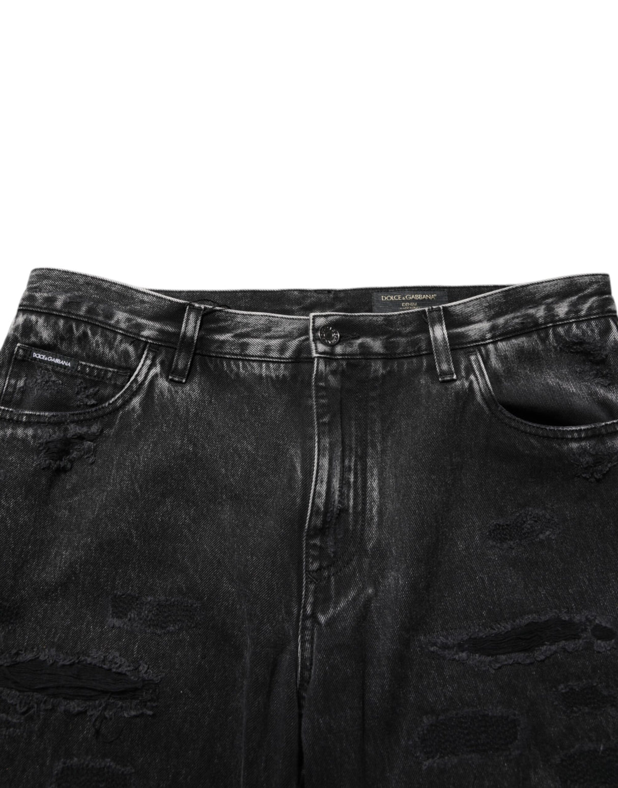 Dolce & Gabbana Black Washed Ripped Loose Cotton Denim Jeans