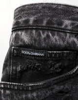 Dolce & Gabbana Black Washed Ripped Loose Cotton Denim Jeans