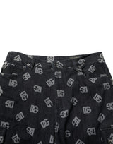 Dolce & Gabbana Black Monogram Denim Cargo Men Bermuda Short