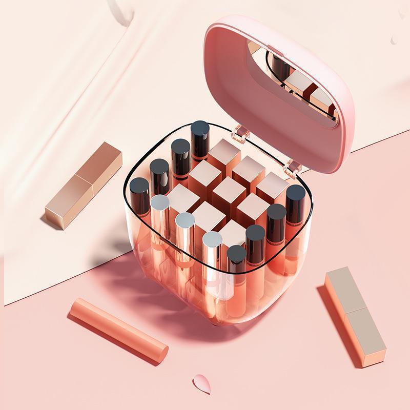 Lipstick Storage Box with Makeup Mirror and Lid