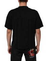 Dolce & Gabbana Black Logo Patch Cotton Men Crew Neck T-shirt