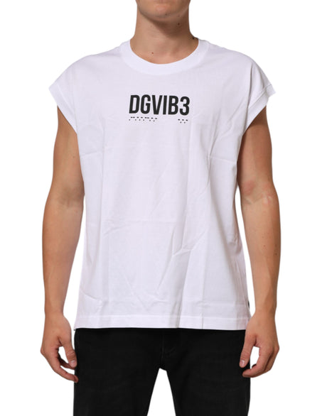 Dolce & Gabbana White Cotton Sleeveless Printed Tank T-shirt