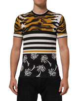 Dolce & Gabbana Multicolor Leopard Palm Leaf Men Crew Neck T-shirt