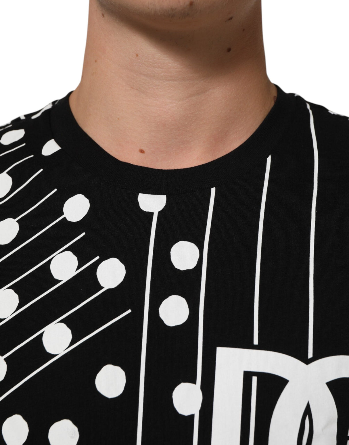 Dolce & Gabbana Black Cotton Polka Dots Round Neck T-shirt