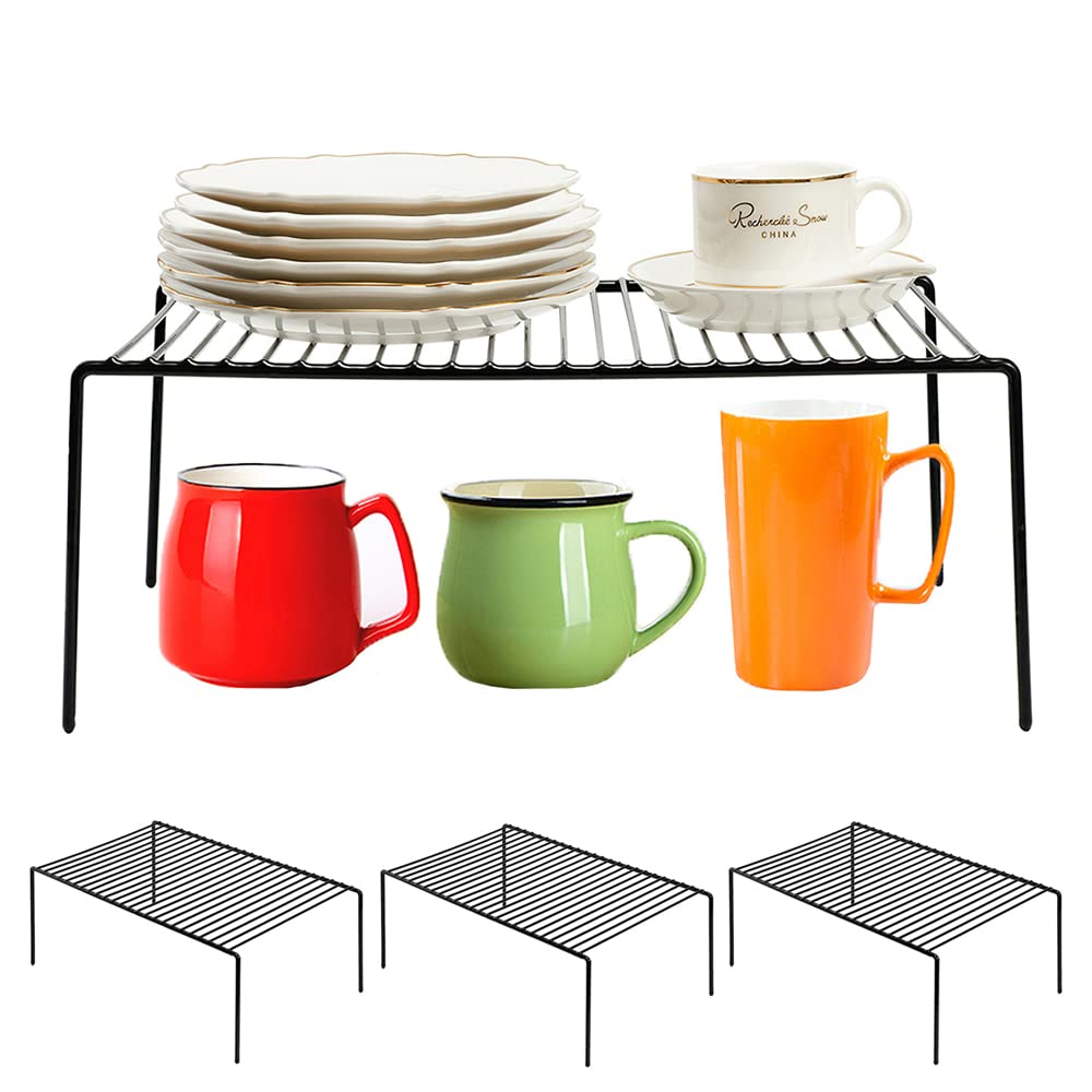 Redrubbit 4 Pack Large (15.7 x 9. 4 Inch) Cabinet Storage Shelf Rack Rustproof Kitchen Counter and Cabinet Shelf Storage Rack Organizer for Kitchen Fridge Cabinet Bathroom Black