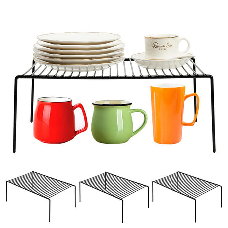 Redrubbit 4 Pack Large (15.7 x 9. 4 Inch) Cabinet Storage Shelf Rack Rustproof Kitchen Counter and Cabinet Shelf Storage Rack Organizer for Kitchen Fridge Cabinet Bathroom Black