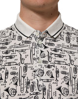 Dolce & Gabbana White Musical Print Collared Polo T-shirt