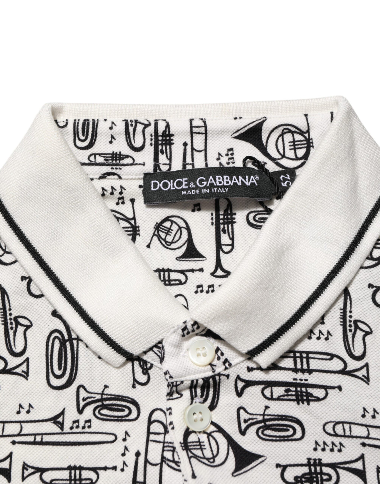 Dolce & Gabbana White Musical Print Collared Polo T-shirt