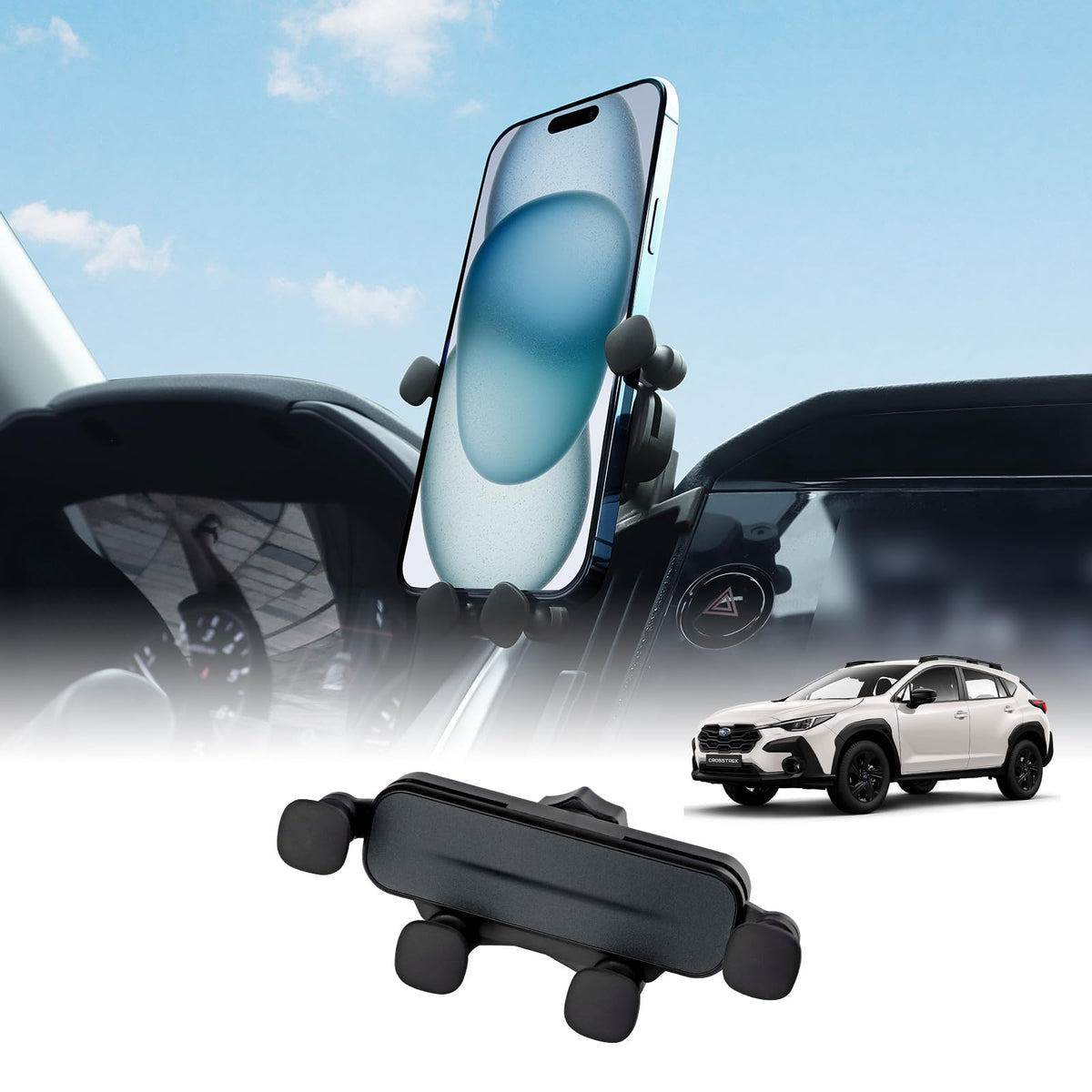 KUNGKIC for 2023 2024 Subaru Crosstrek Base Premium Sport Limited Universal Auto Phone Holder Car Cradle Rotatable Clip Cell Phone Cradle Mount Fit 3.5-5.5In Phone Aluminum Interior Accessories Black