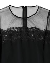 Dolce & Gabbana Black Lace Trim Nylon Tulle SheathMidi Dress