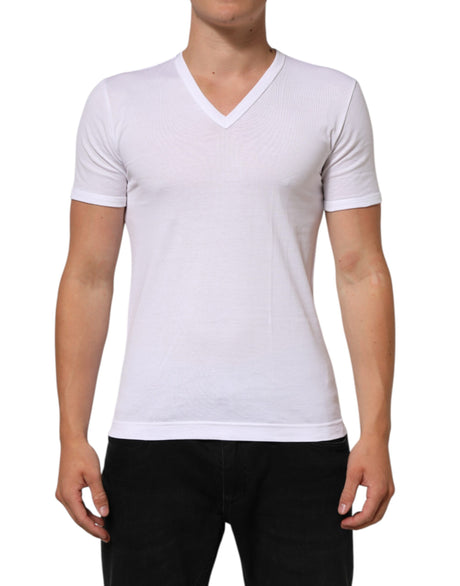 Dolce & Gabbana White Cotton V-Neck Short Sleeves T-shirt