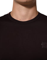 Dolce & Gabbana Brown Logo Plaque Cotton Crew Neck T-shirt