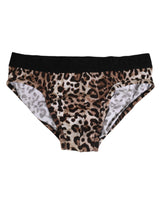 Dolce & Gabbana Brown Cotton Leopard Logo Midi Brief Underwear