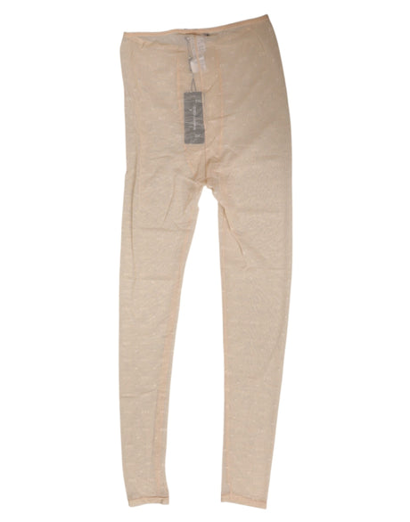 Dolce & Gabbana Beige Nylon Stretch Logo Lace Leggings Underwear