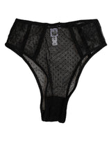 Dolce & Gabbana Black Lace Polka Dot Mesh High Waist Underwear