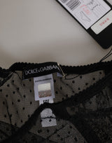Dolce & Gabbana Black Lace Polka Dot Mesh High Waist Underwear