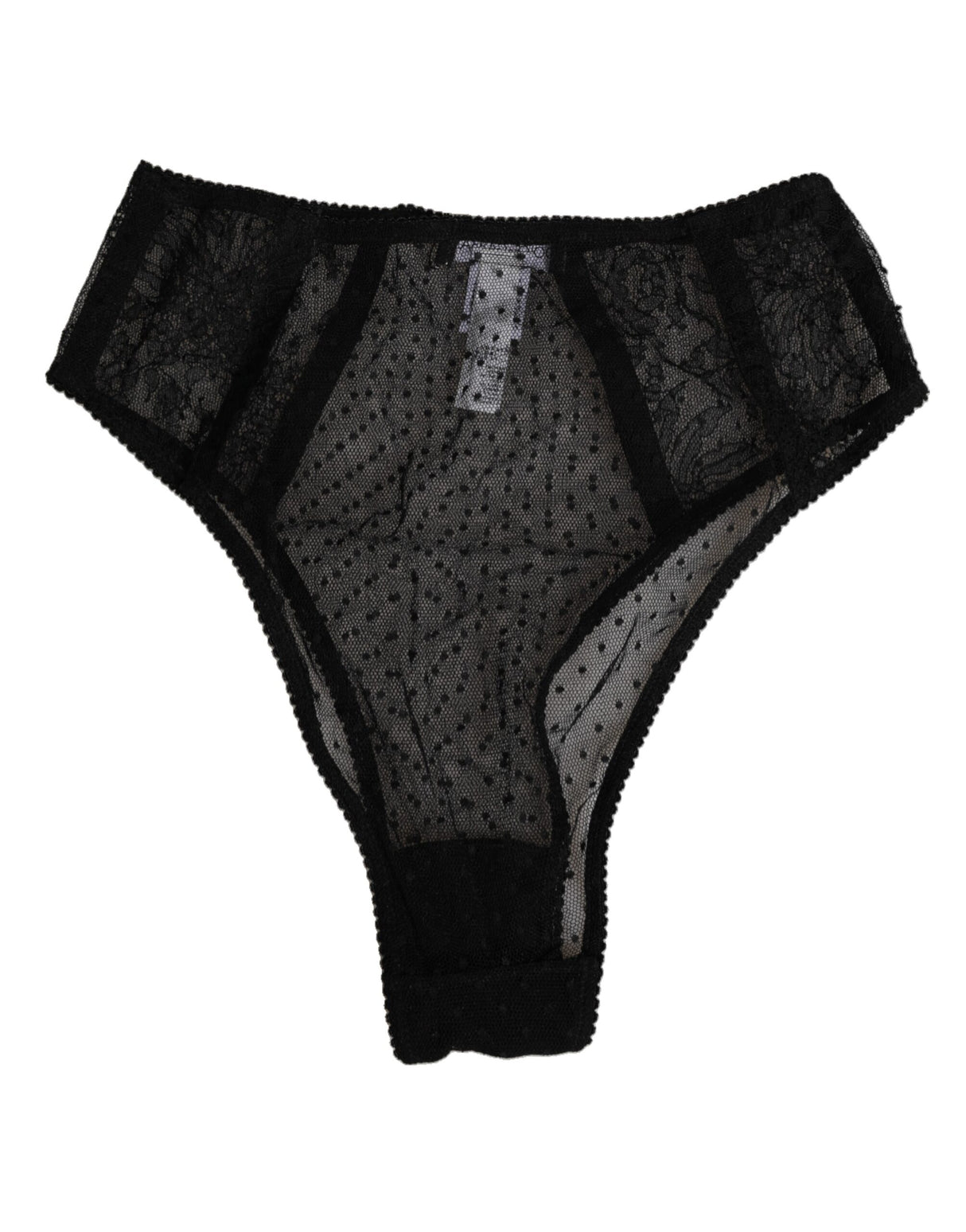 Dolce & Gabbana Black Lace Polka Dot Mesh High Waist Underwear