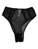 Dolce & Gabbana Black Lace Polka Dot Mesh High Waist Underwear