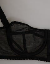 Dolce & Gabbana Black Floral Underwired Balconette Bra Underwear