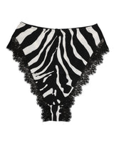 Dolce & Gabbana Black Silk Zebra Print Lace High Waist Underwear