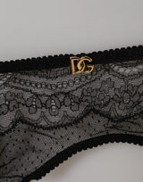 Dolce & Gabbana Black Floral Lace Nylon Strap Garter Underwear