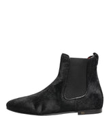 Dolce & Gabbana Black Leather Fur Men CHELSEA Boots Shoes