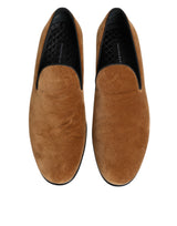 Dolce & Gabbana Brown Suede Slip On Men Loafers Formal Shoes